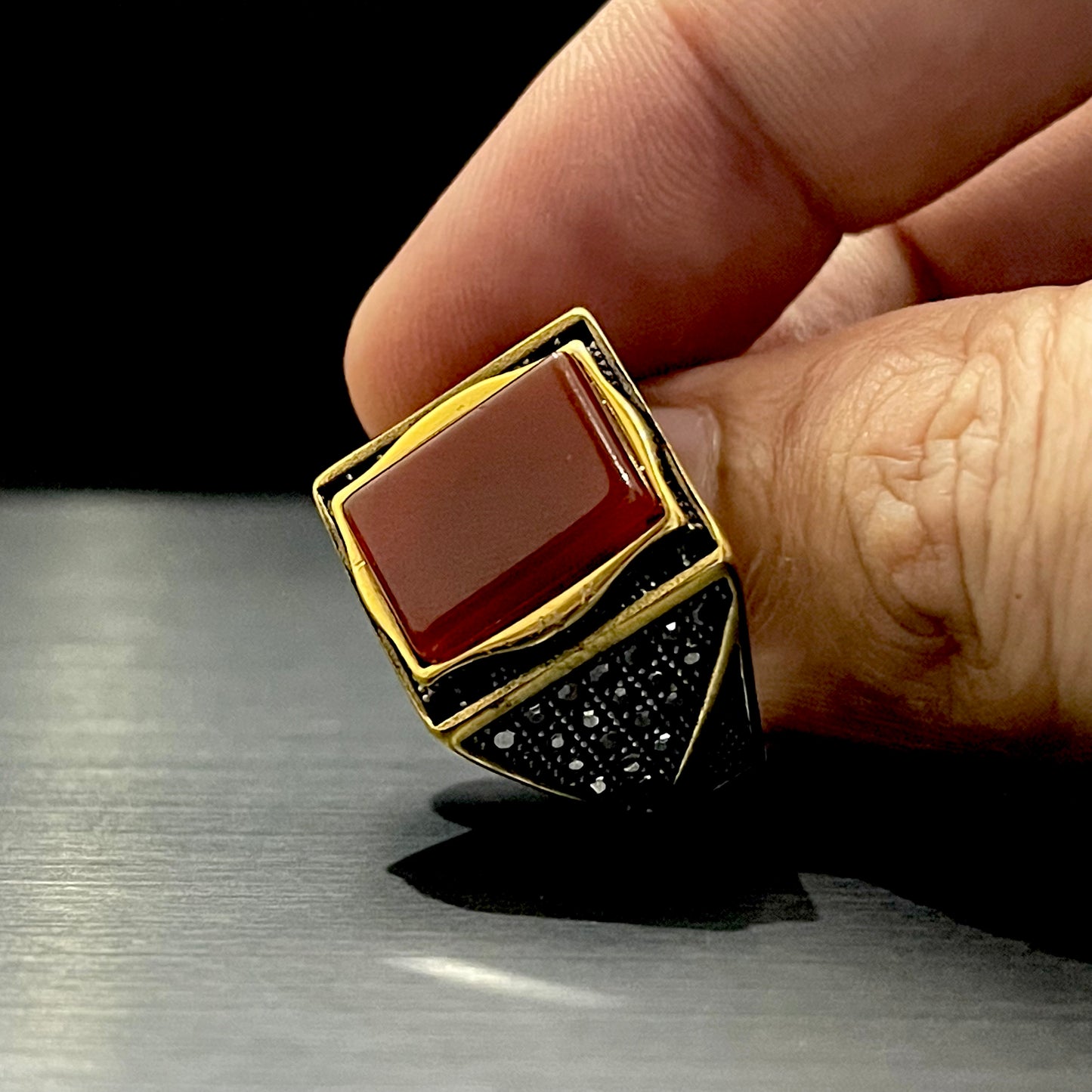 Red Square Stone Turkish Ring For Men