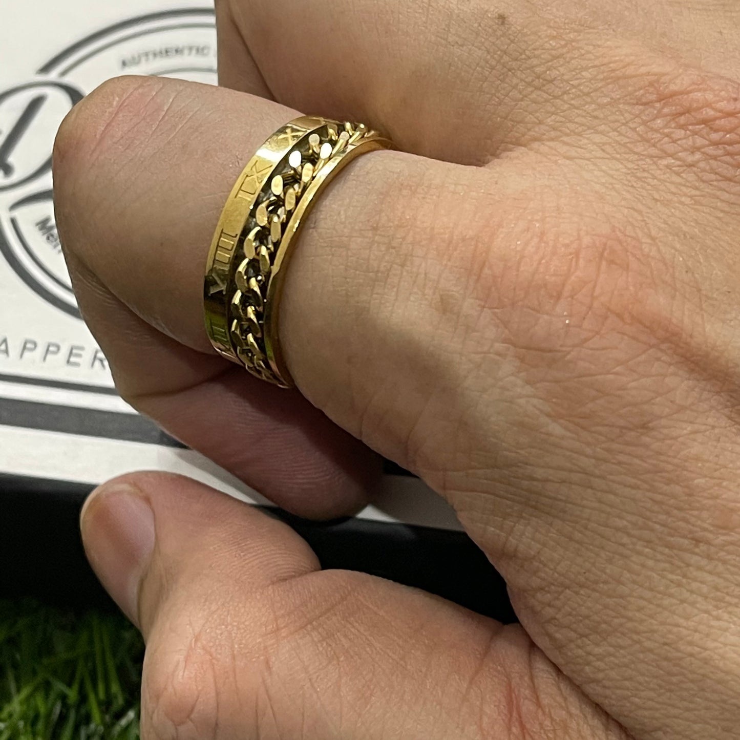 18K Gold Rotating Spinner Ring For Men