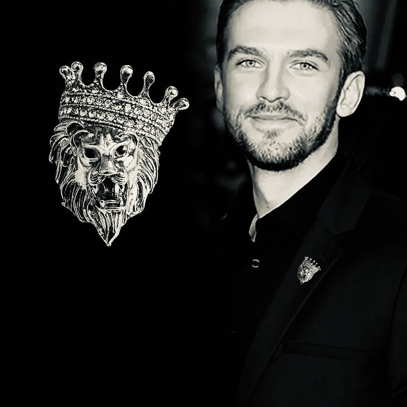 Silver Lion King Crown Brooch/ Lapel Pin