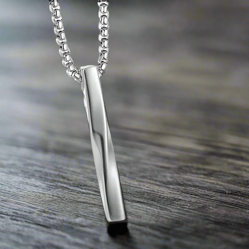 100% stainless steel silver vertical bar pendant for men online in pakistan