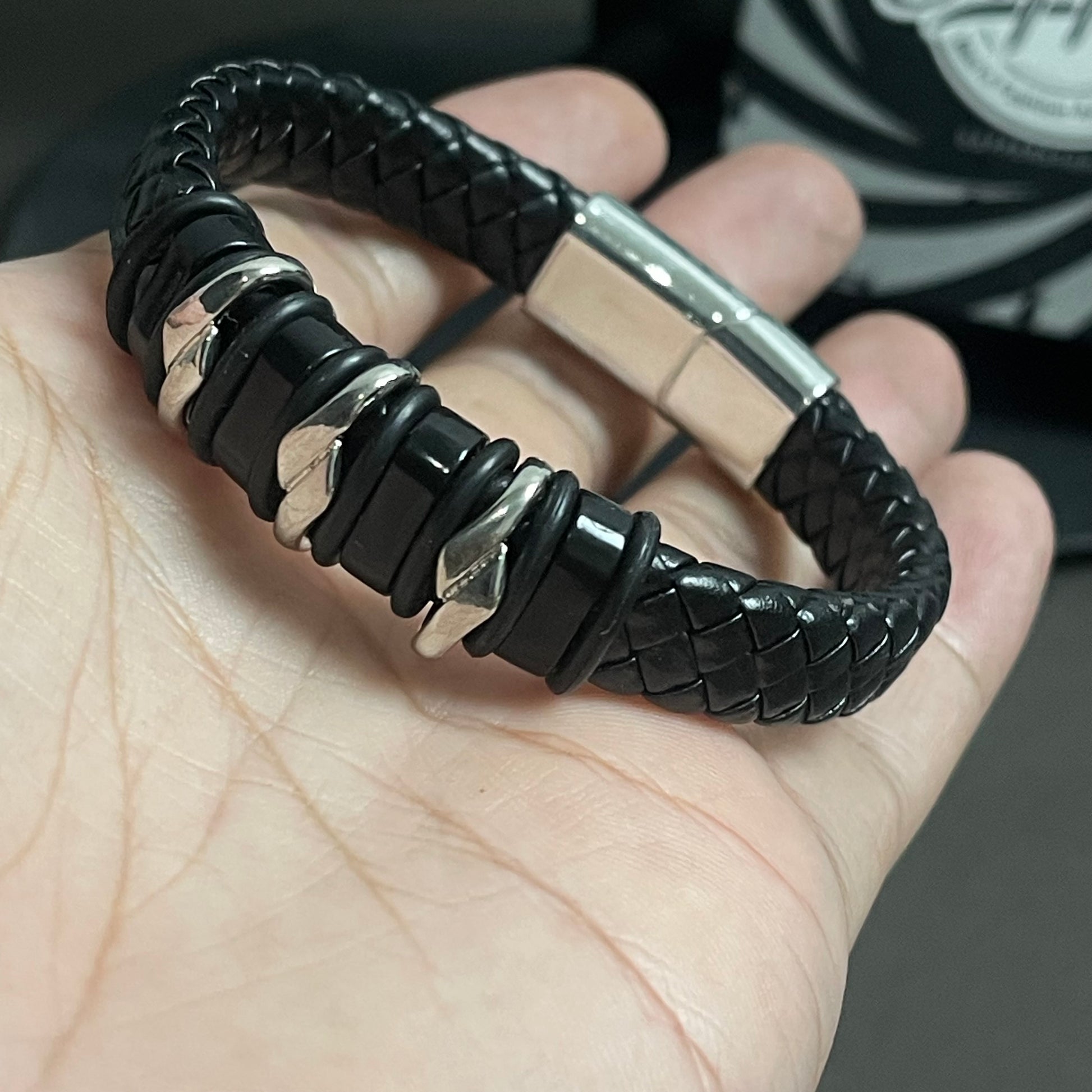 black leather bracelet for men online in pakistan