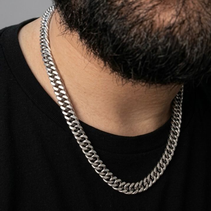 10mm heavy silver stainless steel short neck chain for men