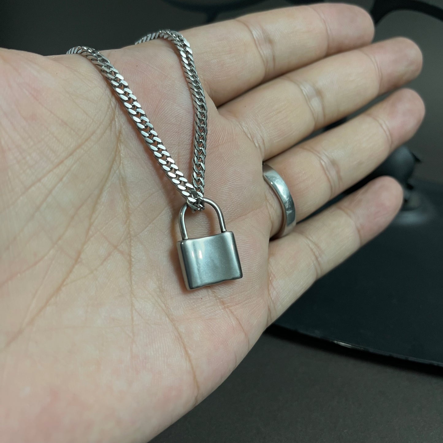 Stainless Steel Pad Lock Pendant Necklace