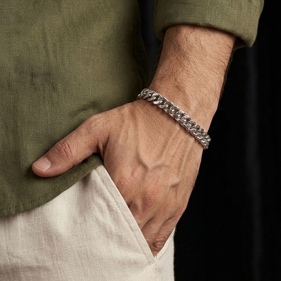 12mm heavy stainless steel cuban lionk chain bracelet for men online in Pakistan