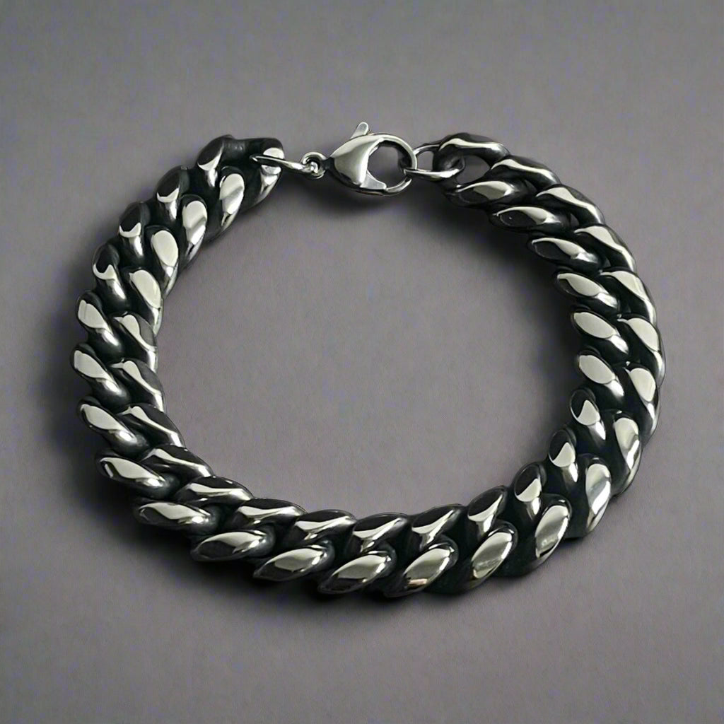 13mm antique silver stainless steel heavy curb chain bracelet for men in Pakistan