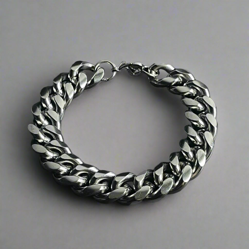 15mm silver stainless steel heavy curb chain bracelet for men online in Pakistan