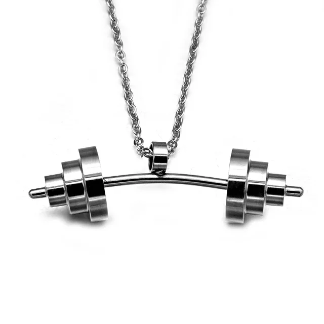 stainless steel silver fitness dumbbell pendant necklace for men online in pakistan