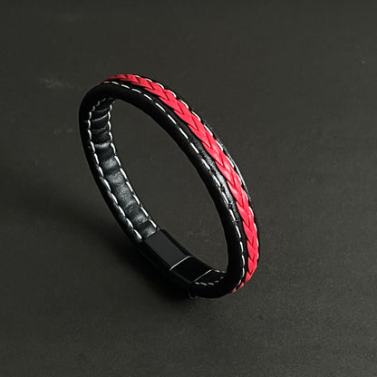 Streetwise Red & Black Leather Bracelet For Men