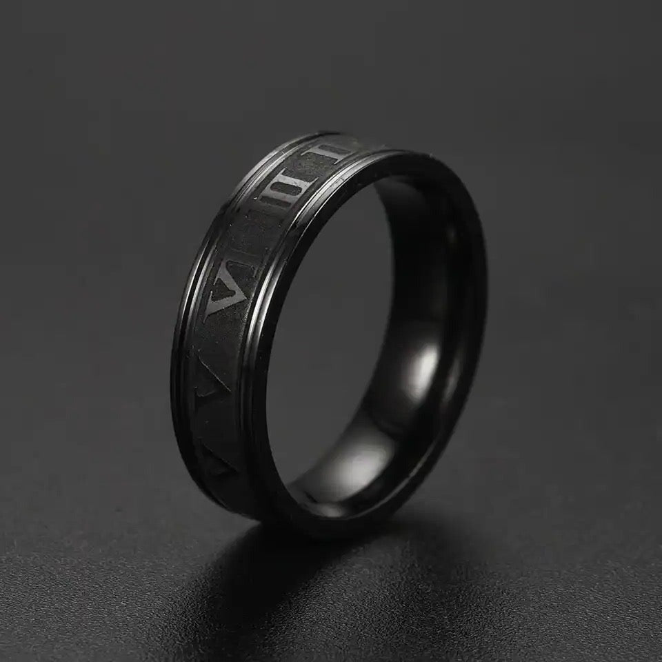 roman numeral titanium Black ring for men online in pakistan