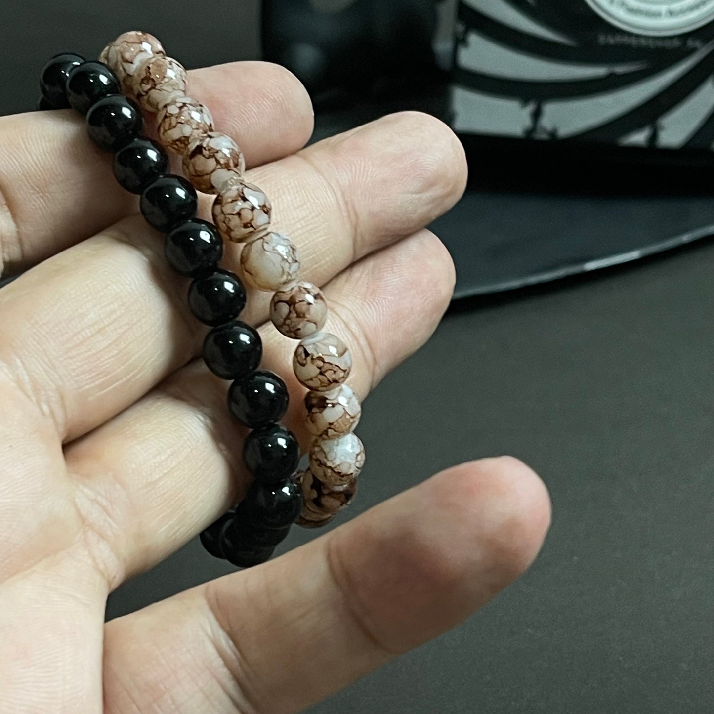 Brown and black stone beads distance bracelet online in pakistan