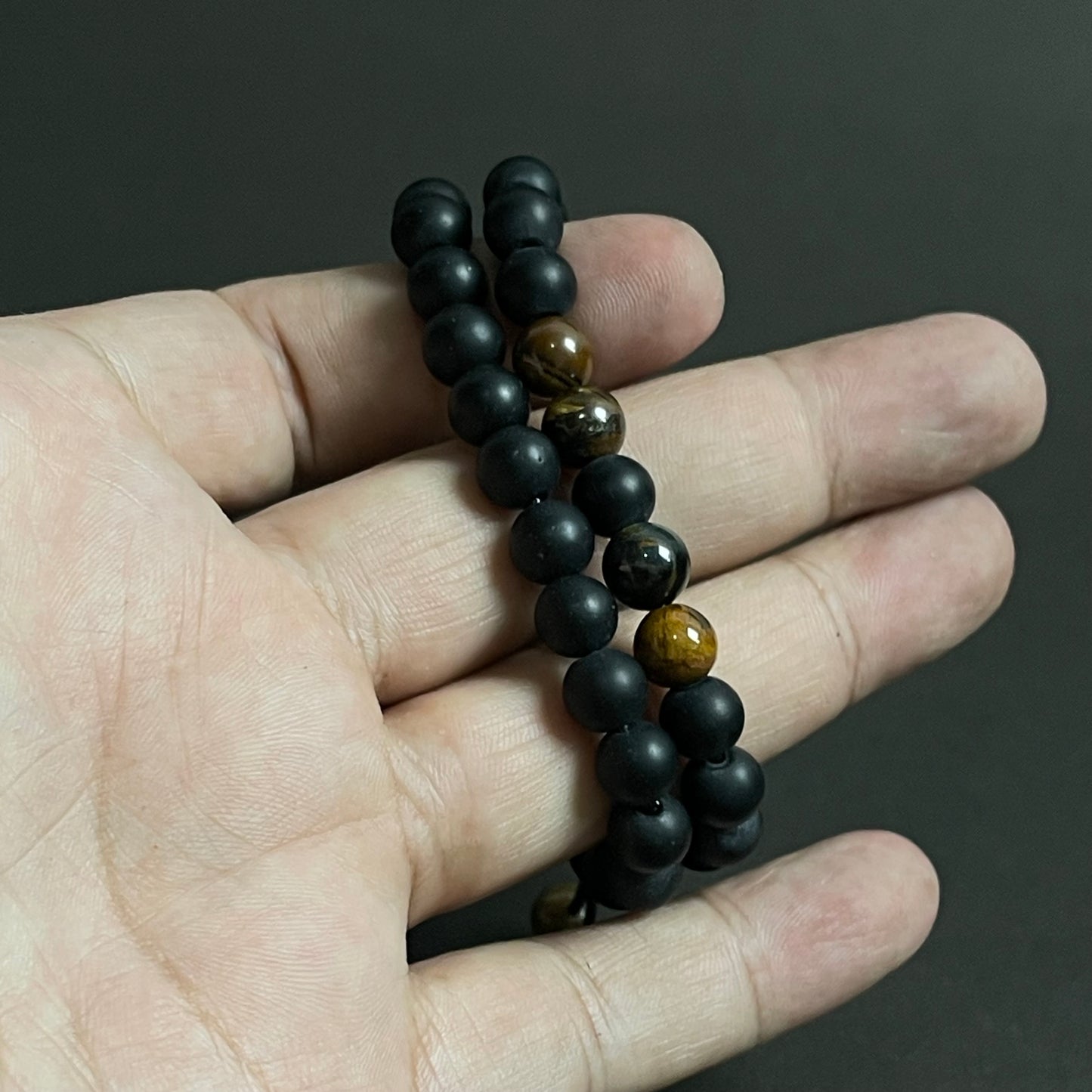 Tiger eye and matt black agate natural stone beads bracelets for men women online in pakistan