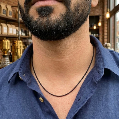 1mm sleek black round snake herringbone neck chain for men in Pakistan