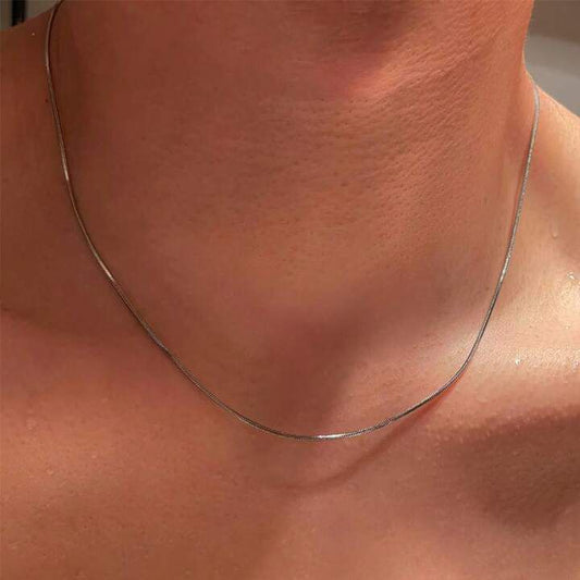 1mm sleek silver round snake herringbone neck chain for men in Pakistan