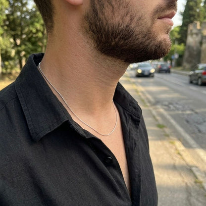1mm sleek silver round snake herringbone neck chain for men in Pakistan