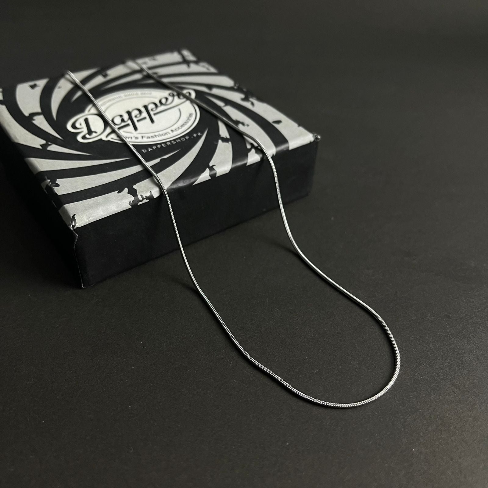 1mm sleek silver round snake herringbone neck chain for men in Pakistan