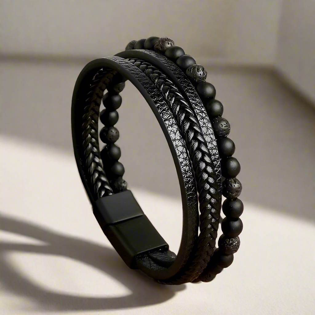 black leather bracelet for men online in pakistan