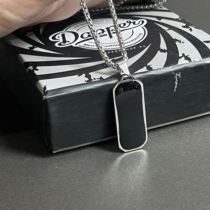 Black Epoxy Rectangle Minimal Pendant Necklace For Men