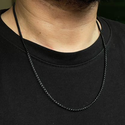 3mm Black Round-Cut Box Neck Chain For Men