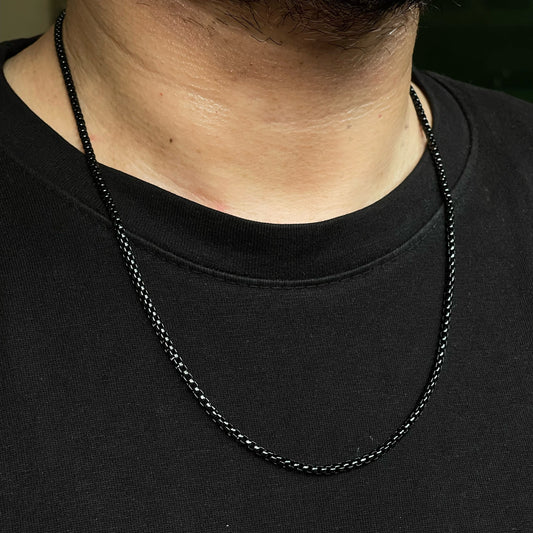 3mm Black Round-Cut Box Neck Chain For Men