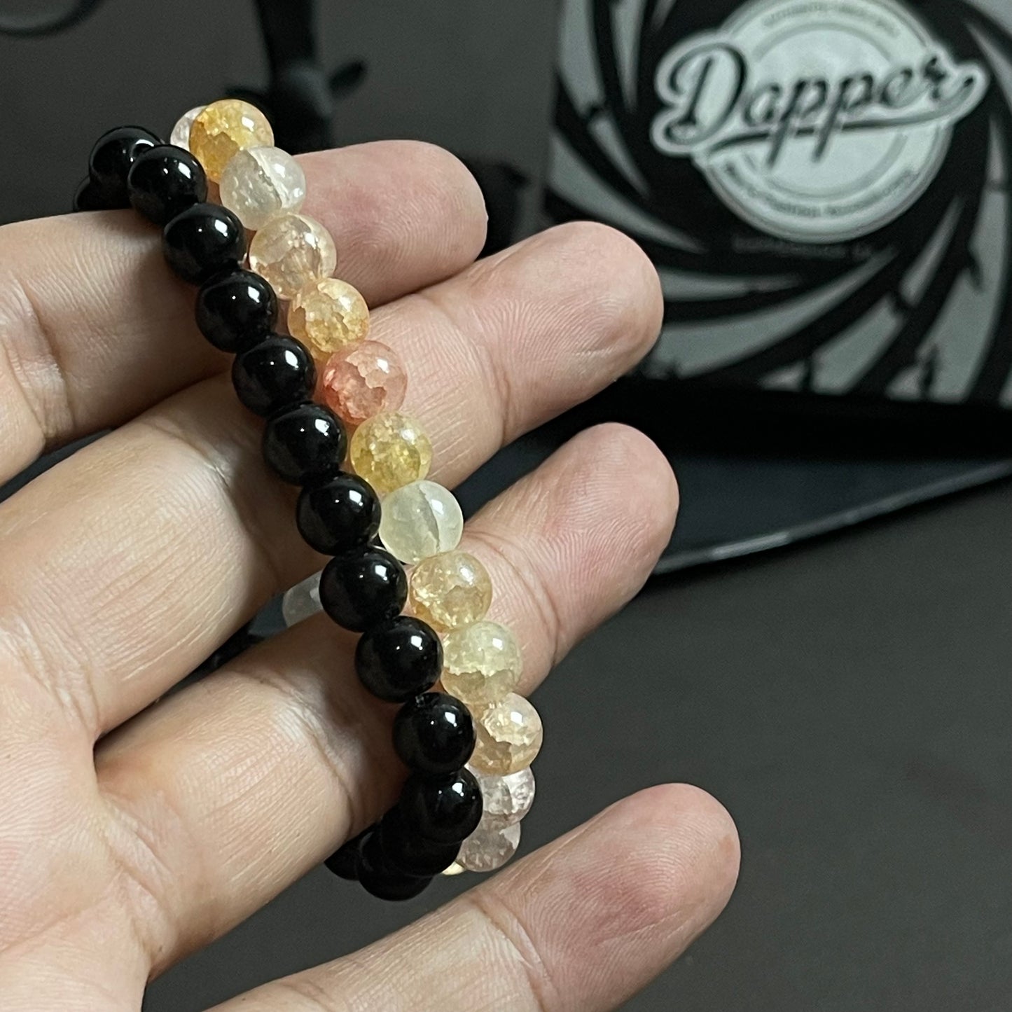 Brown and black stone beads distance bracelet online in pakistan