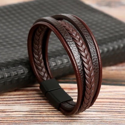 Urban Pioneer Brown Leather Bracelet For Men
