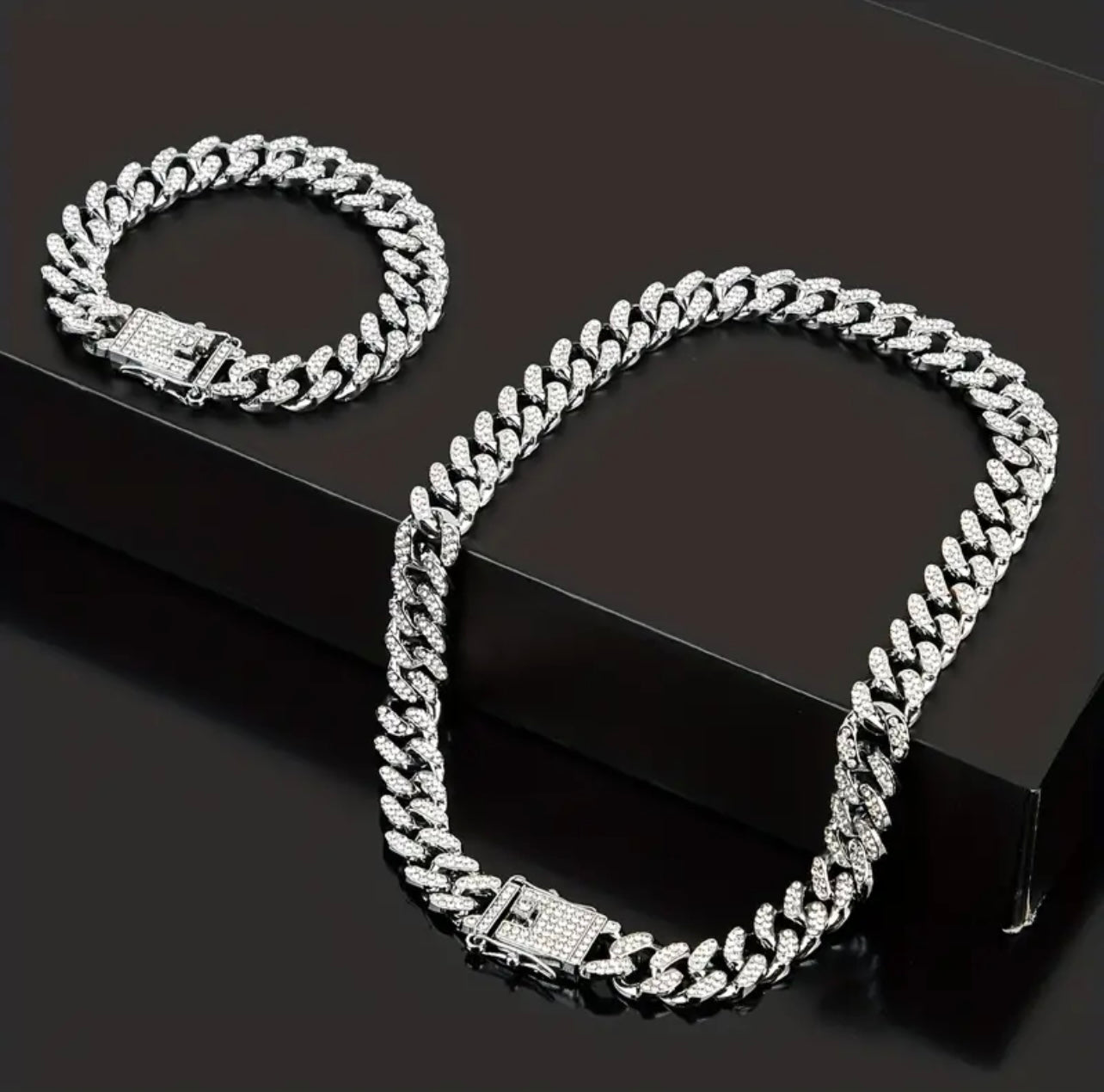 13mm silver iced out miami Cuban link neck chain bracelet for men online in pakistan
