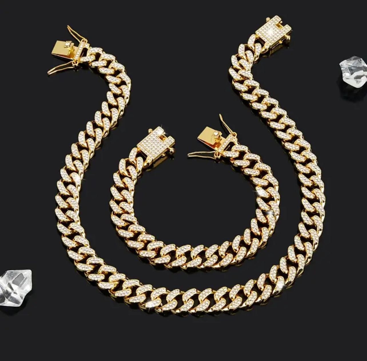 13mm Golden iced out miami Cuban link neck chain bracelet for men online in pakistan