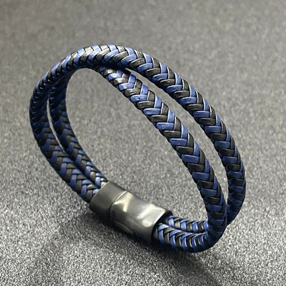 blue black braided leather bracelet for men online in pakistan