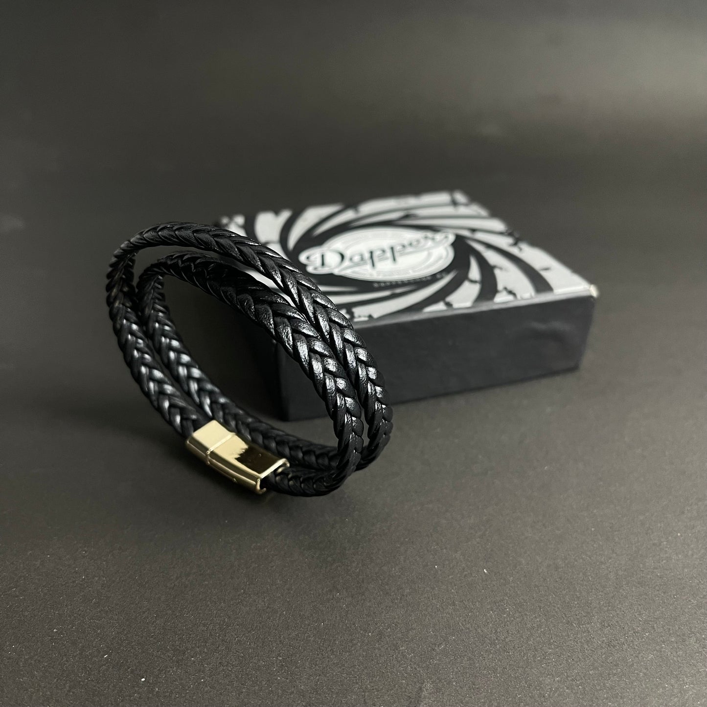 Twin Forge Black Leather Bracelet For Men