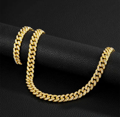 13mm Golden iced out miami Cuban link neck chain bracelet for men online in pakistan