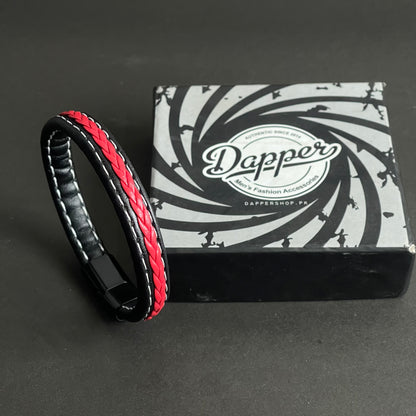 Streetwise Red & Black Leather Bracelet For Men