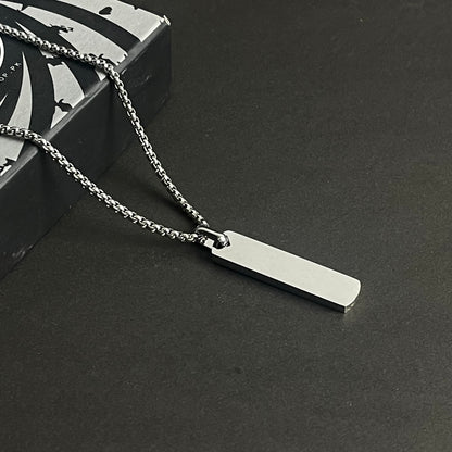 Silver Flat Bar Pendant With Curb Chain