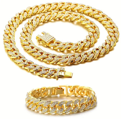 13mm Golden iced out miami Cuban link neck chain bracelet for men online in pakistan