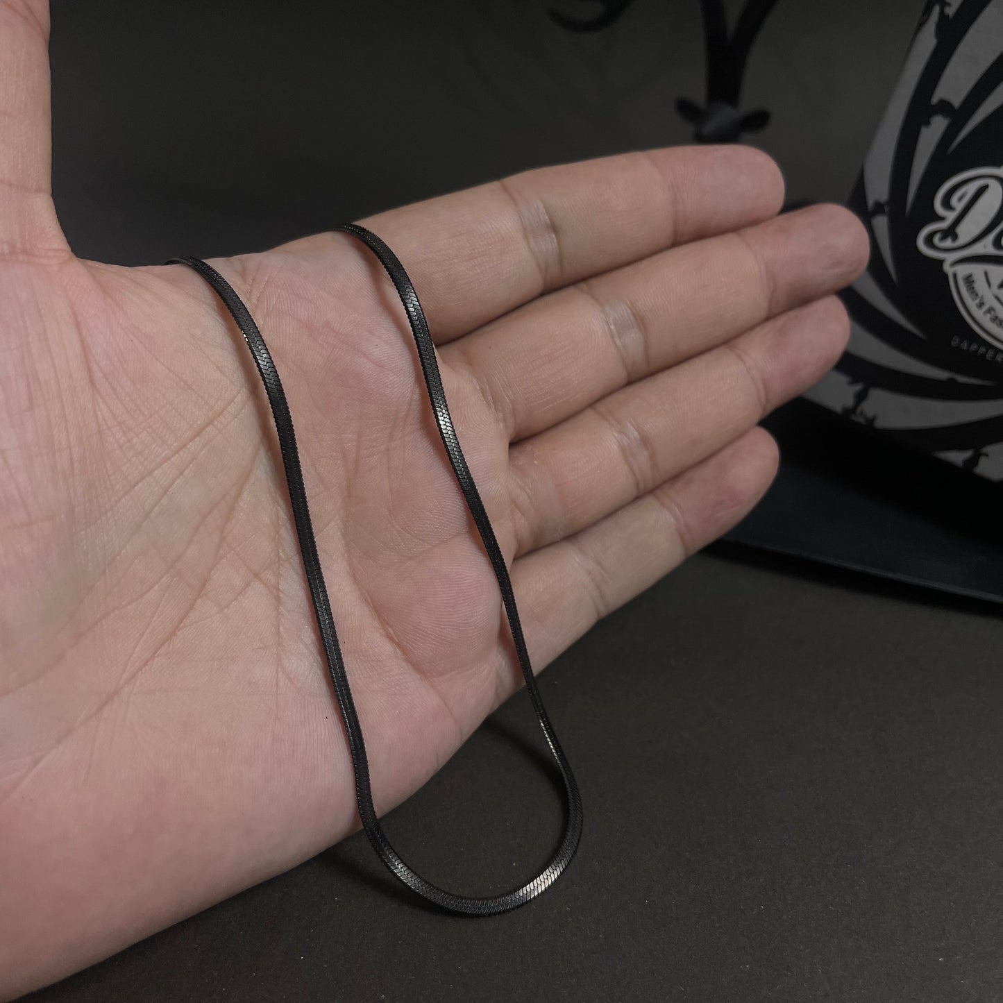 3mm black flat snake neck chain for men online in Pakistan