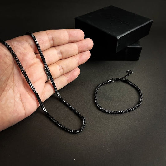 3mm black franco neck chain and bracelet set for men online in Pakistan
