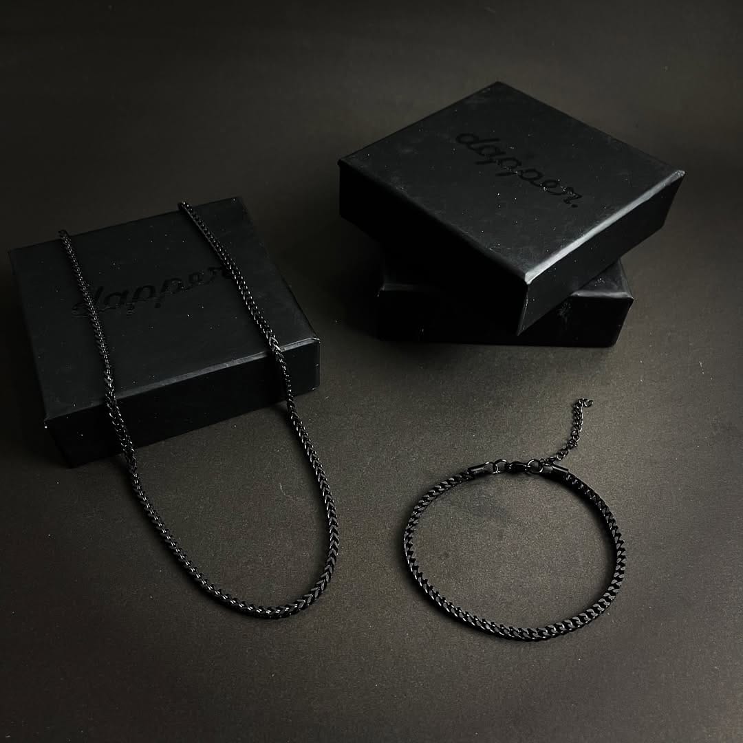 3mm black franco neck chain and bracelet set for men online in Pakistan