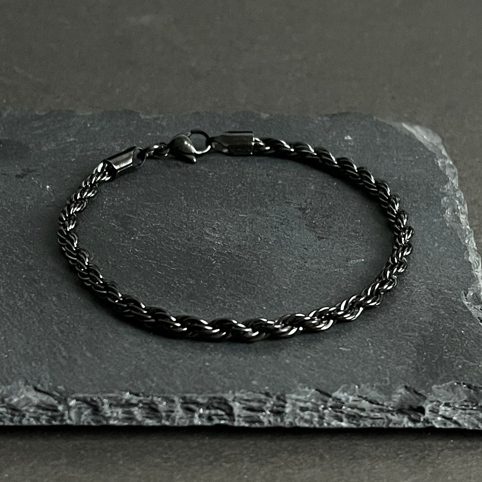 3mm black rope chain bracelet for men online in Pakistan