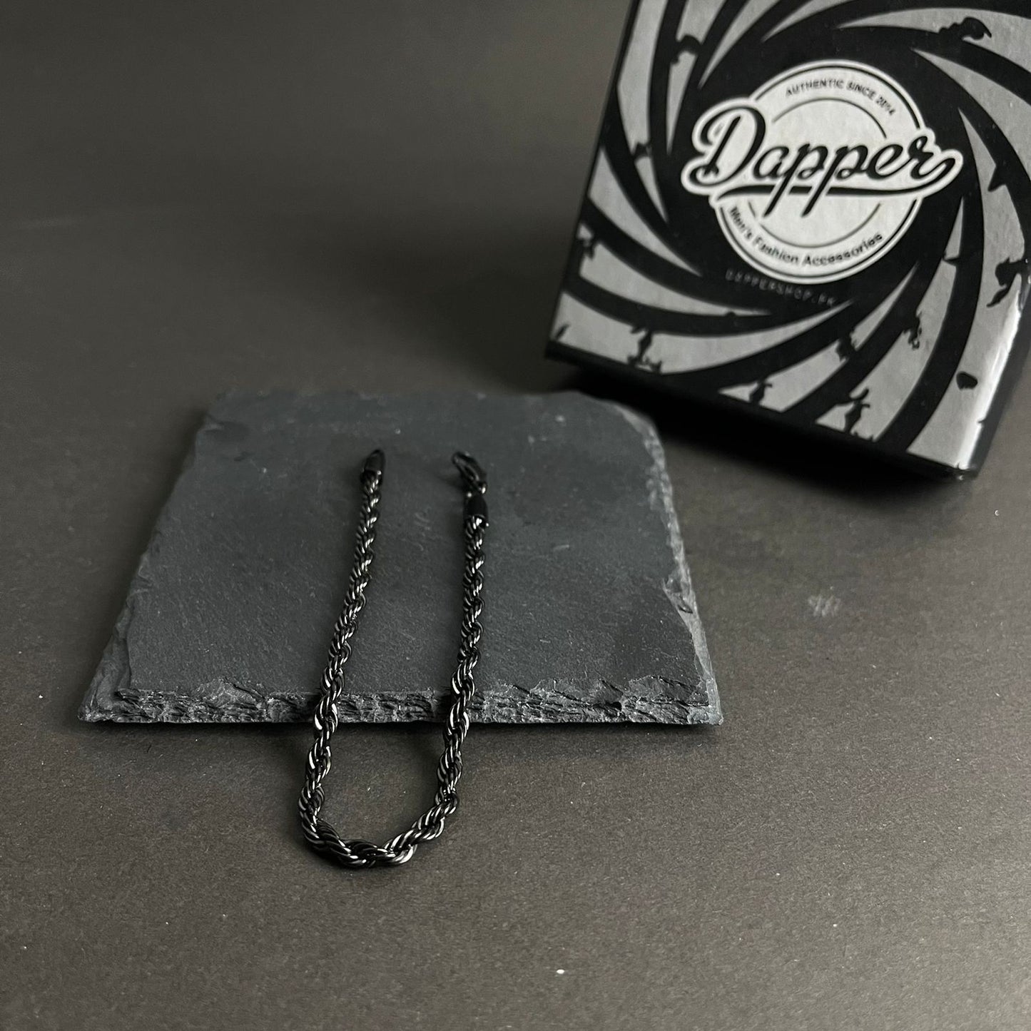 3mm black rope chain bracelet for men online in Pakistan