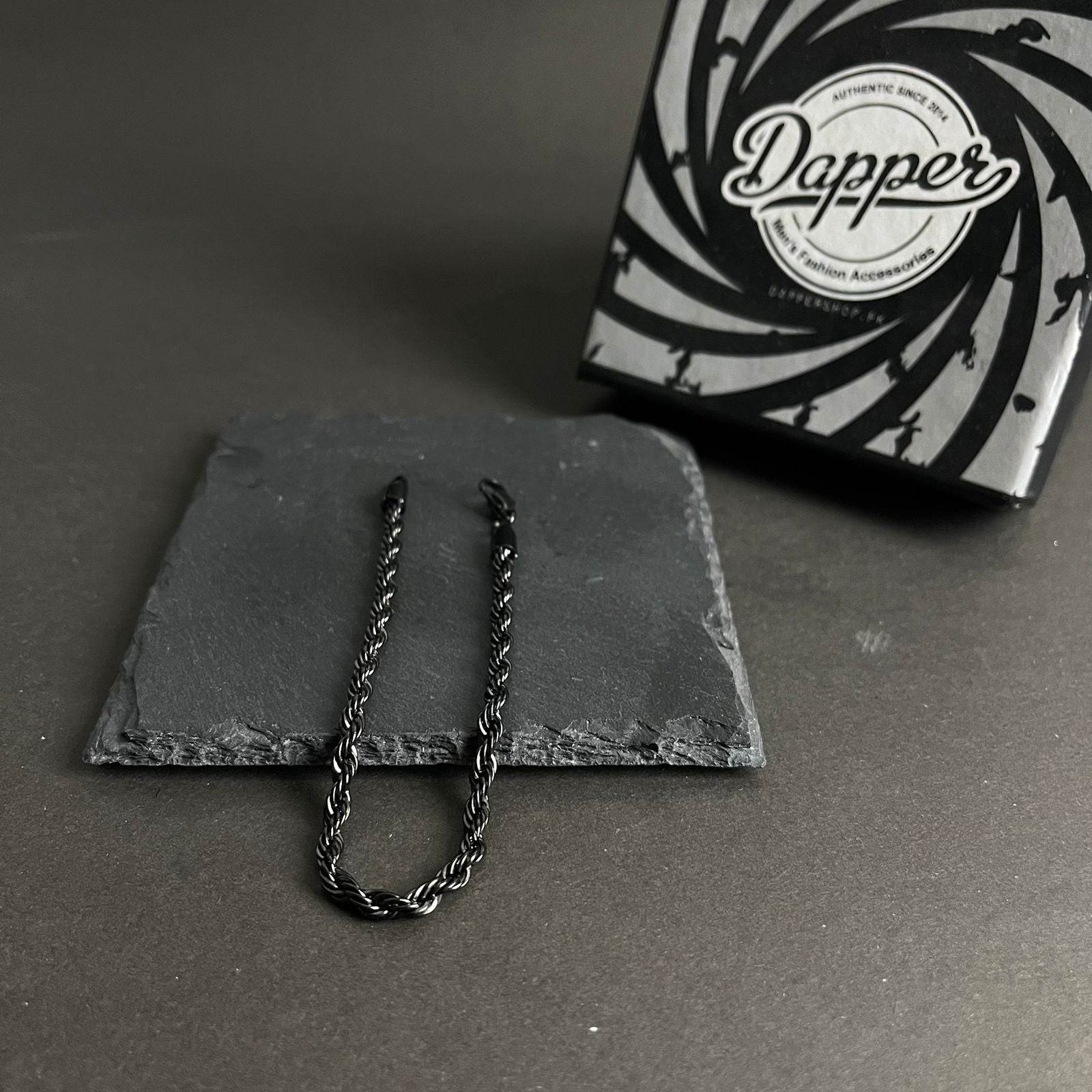 3mm black rope chain bracelet for men online in Pakistan
