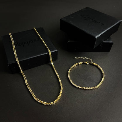 3mm golden franco neck chain and bracelet set for men online in Pakistan