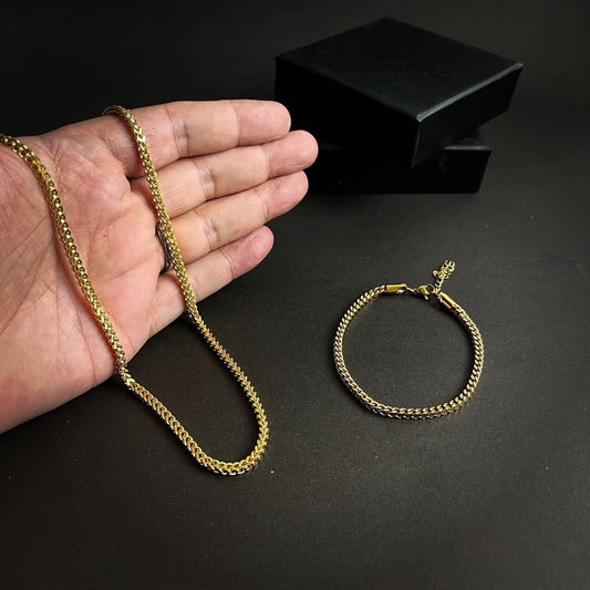 3mm golden franco neck chain and bracelet set for men online in Pakistan