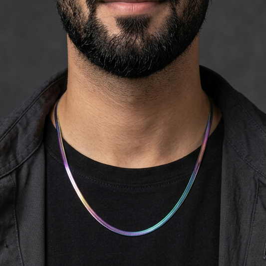 3mm rainbow flat snake neck chain for men in pakistan