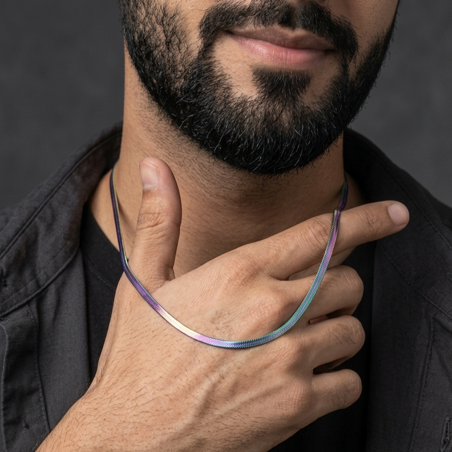 3mm rainbow flat snake neck chain for men in pakistan