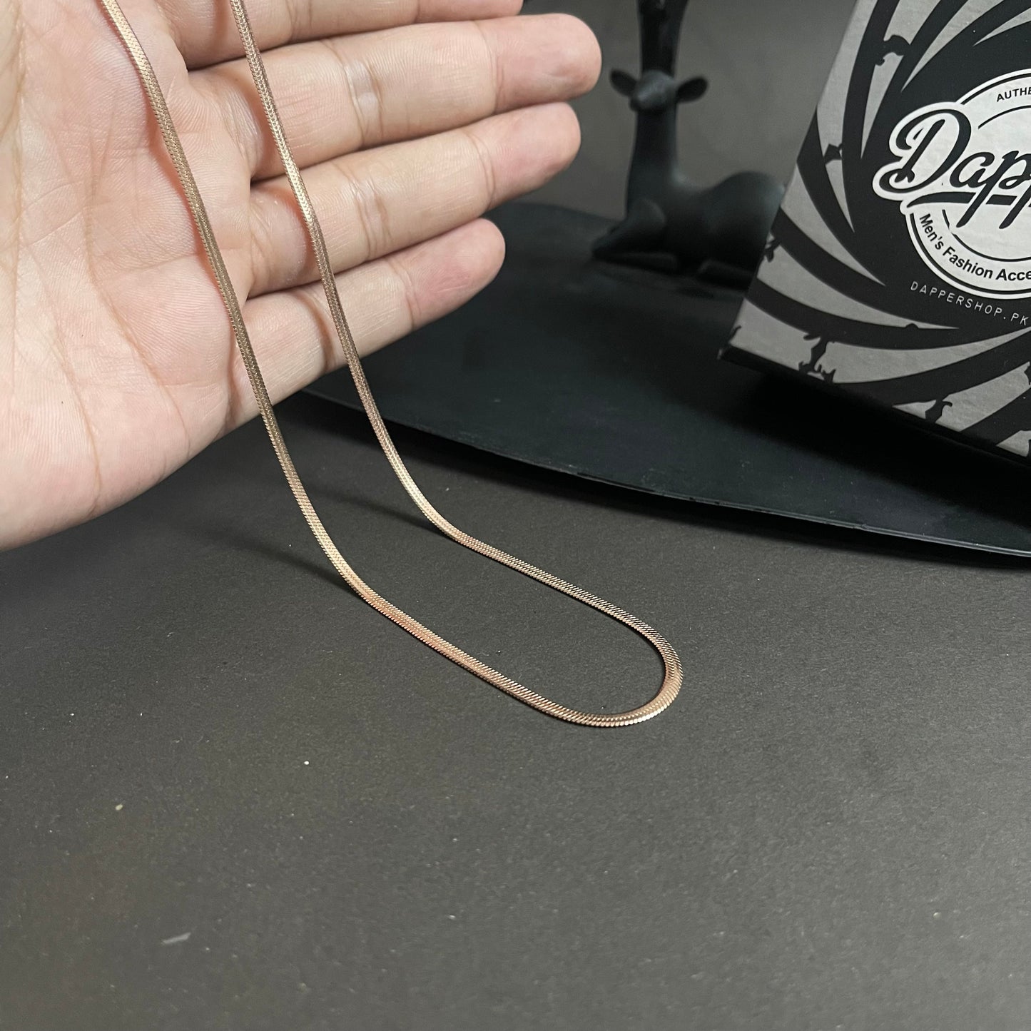 3mm rose gold flat snake neck chain for men online in Pakistan