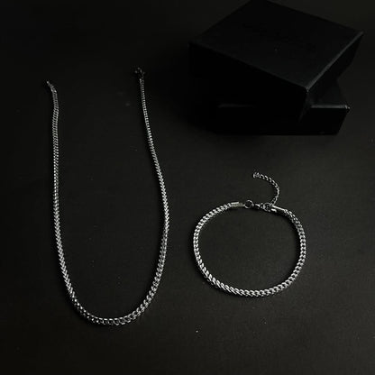 3mm silver franco square neck chain and bracelet set for men online in Pakistan