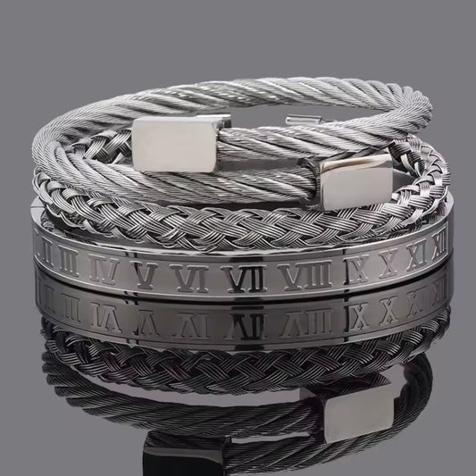 3pcs luxury Silver bracelet Set For Men Online In Pakistan