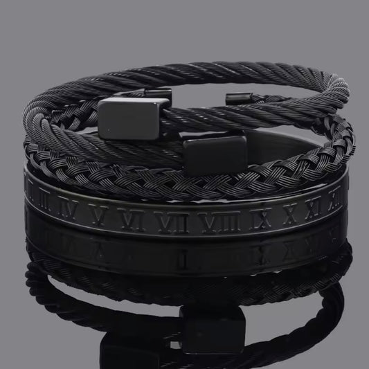 3pcs luxury black bracelet Set For Men Online In Pakistan