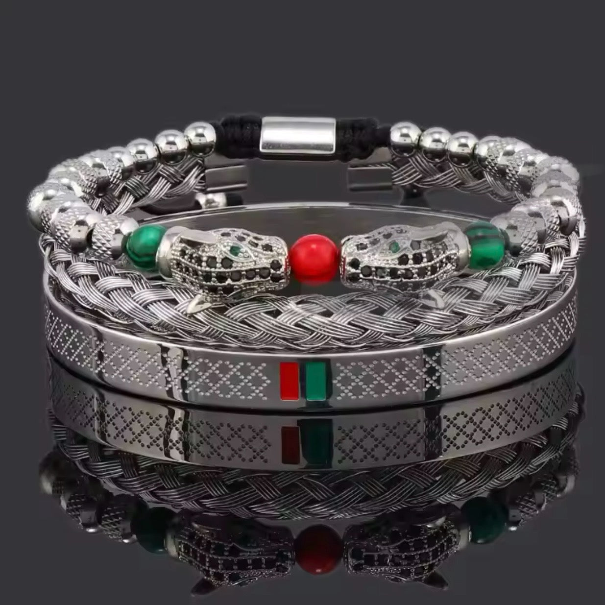 3pcs Silver Luxury Men Bracelets Set