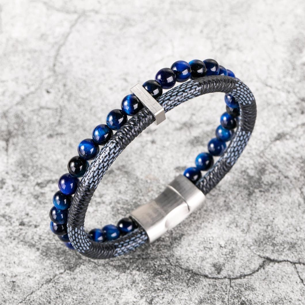 Blue Ocean Bliss Leather Bracelet For Men