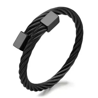 black stainless steel cable bracelet for men online in pakistan